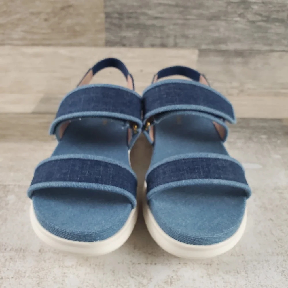 Cole Haan Zerogrand Meritt Sandal Womens Sz 7.5 B Denim Multi Ivory Hook & Loop
